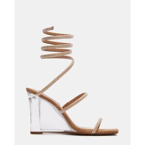 STEVE MADDEN Runway Rhinestone Lucite Wedges Sandals Sz 8 NEW New in box